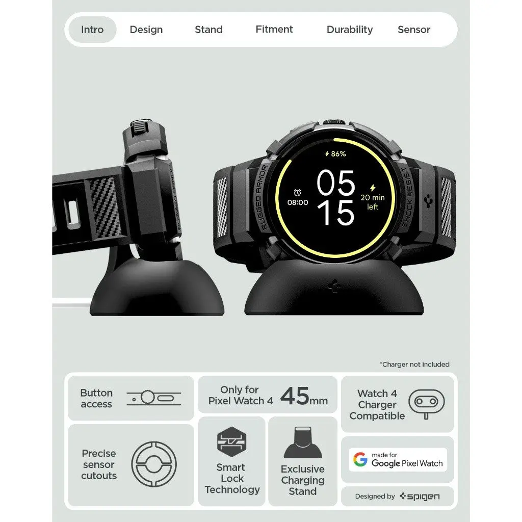 Google Pixel Watch 4 Case (45mm) Rugged Armor Pro with Charger Stand - Image 2